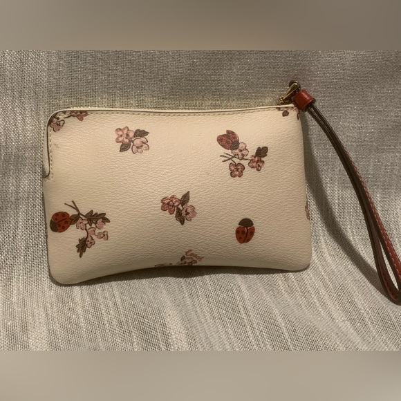 Coach Floral Ladybug Wristlet in Cream - Picture 9 of 15